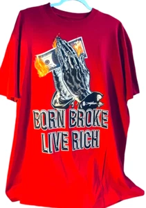 Miskeen Originals T Shirt Mens Red Graphic Born Broke Live Rich - Size 2XL NEW! - Picture 1 of 6