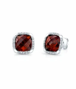 Cuscino Granato Rosso Diamante Orecchini a Lobo 14K Oro Bianco Naturale 5.70CT - Foto 1 di 2
