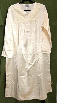 ANTHONY RICHARDS Camisón Largo Satinado LG Encaje Melocotón Crema Estilo Vintage Acogedor Foto 1 de 4