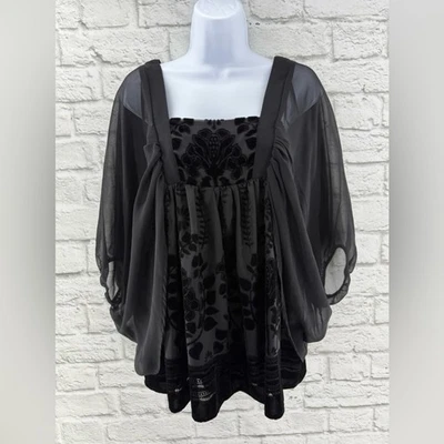Blusa H&M Terciopelo Burnout Ala de Murciélago Talla 6 Cachicho Hada Oscura Bruja Boho Foto 1 de 4