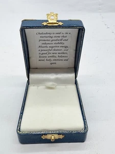 VINTAGE BLUE JEWELLERY BOX WITH CHALCEDONY STONE CARD AND GOLD CLASP VELVET  - Picture 1 of 9