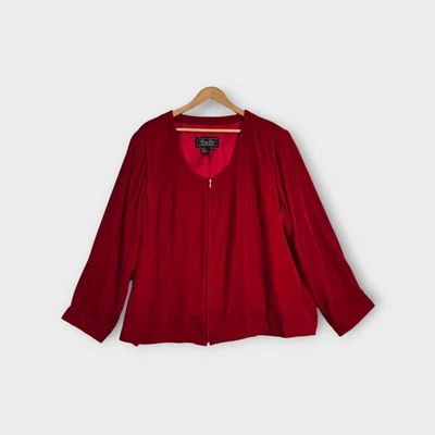 Chaqueta Terry Lewis Terciopelo Talla 3X Roja Cremallera Frontal Manga Larga Forrada Vacaciones Festivas Foto 1 de 4
