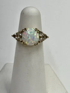 10k yellow gold Opal Fashion Ring with Side Cz’s Size 4.5 - Picture 1 of 7