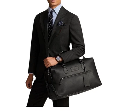 Bolso de Lona Polo Ralph Lauren Para Hombres Negro Cuero Guijarro Lujo Equipaje de Viaje Foto 1 de 4