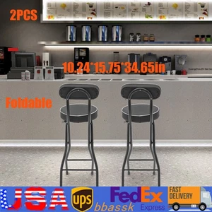 2pcs Black Counter Stool Bar Stool Portable Folding Kitchen Dining Chair - Picture 1 of 18