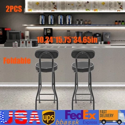 2pcs Black Counter Stool Bar Stool Portable Folding Kitchen Dining Chair - Image 1 of 4