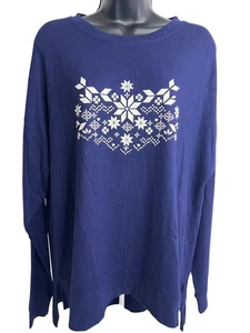 BP Sweater Womens Large Navy Blue Snowflake Print Pullover Long Sleeve Cozy Top - Picture 1 of 8