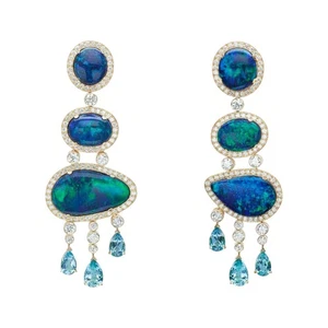 Gorgeous Syn Opal Cocktail Earrings .925 Fine Silver Elegant Party Wear Jewelry - Picture 1 of 7