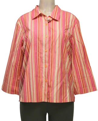Camisa feminina Napa Valley listras com botões manga 3/4 multicolorida tamanho GG - Imagem 1 de 4