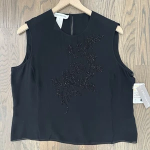 Neu mit Etikett Vintage Jones New York ärmelloses Top Perlen Blumen bestickt schwarz 16/L - Bild 1 von 8