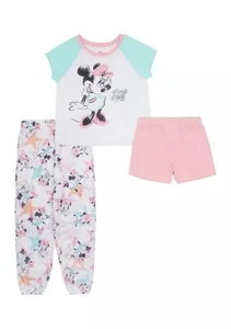 Disney Girl's Classic Sketch Minnie Mouse 3-Piece Pink, Turquoise Pajama Set - Picture 1 of 5