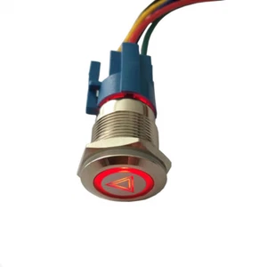 Red 19mm 12V 5A Light Button Metal Switch Emergency Hazard Symbol Plug Sales - Picture 1 of 10