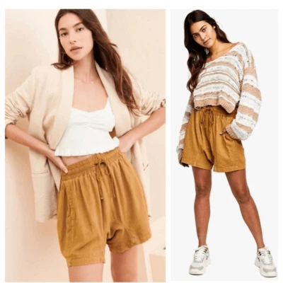 Free People Need to Escape Bermuda Shorts S Linen Blend Tan Brown Faded Casual - Image 1 of 4