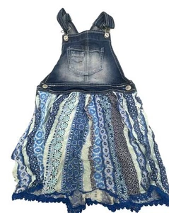 Jordache jean overall skirt floral blue adjustable button girls size 7-8 READ - Picture 1 of 8