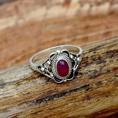 Indian Ruby Ring 925 Sterling Silver Ring Lab Created Stone, Boho Ring Gift Ring - Image 1 of 4