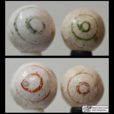 Pair of Handmade Bull's Eye Glazed China Marbles, 0.62 & 0.65 in, Germany, S1499 - Image 1 of 4