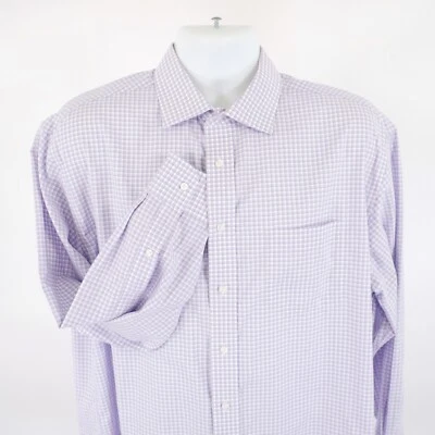 Jos A Bank Traveler Traditional Fit 17-32 Purple Blue White Plaid Dress Shirt - Image 1 of 4