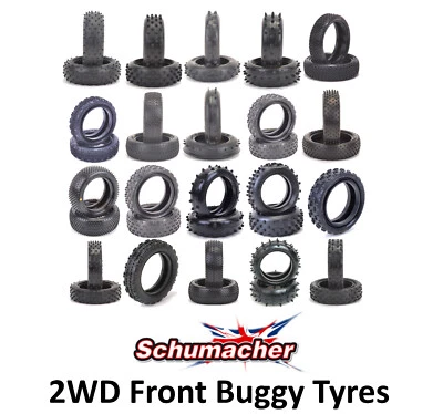 RC Buggy Tyres 1/10 Scale 2WD Block Spike Stagger Mini Pin Schumacher - Front - Image 1 of 2