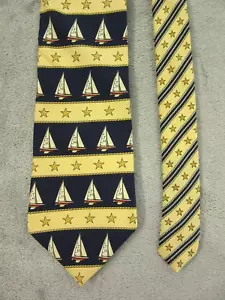 Tommy Hilfiger Men’s Tie Necktie Sailboat Star Blue Yellow 100% Silk Made in USA - Picture 1 of 7