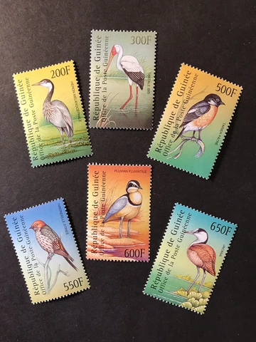 GUINEA BIRDS STAMPS SET 6v MNH PHILA NIPPON '01 JAPAN EXPO STORK HERON WILDLIFE Cover