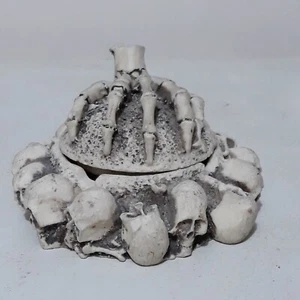 Skulls & Skeleton Hand lid Resin Ashtray Container Decor. 4" Smokers - Picture 1 of 9