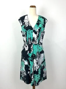 Veronika Maine Womens Dress 12 L Black Green Fit Flare Cocktail Office Wedding - Picture 1 of 14