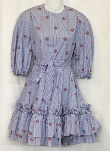 Abito Alexander Mcqueen blu a righe floreali giacca arricciata cravatta con cintura taglia 38