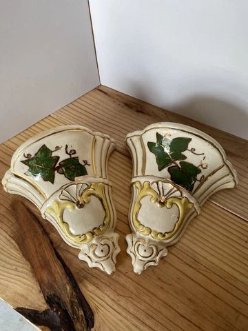 Vintage Wall Sconces Hollywood Regency Ceramic Porcelain Shelves Decorative Cover