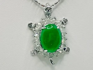 16" 925 Sterling Chain Green Aventurine Turtle White Topaz - Glows Blacklight - Picture 1 of 5