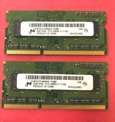 Micron 4GB (2X2GB) 1Rx8 PC3-12800S LAPTOP Memory RAM MT8JTF25664HZ-1G6M1 TESTED - Image 1 of 2
