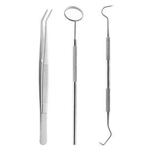 Kit esame dentale igiene di base pinzetta specchio esploratore strumenti di pulizia 3 pz - Foto 1 di 7