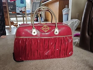 IMAN Red Crocodile Print Gold Trim Travel Suitcase - Picture 1 of 15