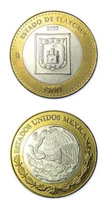 Mexico State Of Tlaxcala 2003 100 Pesos Silver/Brass Bimetallic Crown 0.64865 AS - Picture 1 of 1