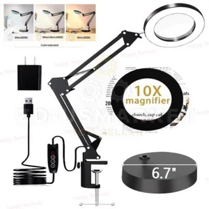 Magnifier LED Lamp 10x Magnifying Glass Desk Light Reading Lamp With Base& Clamp - Picture 1 of 11