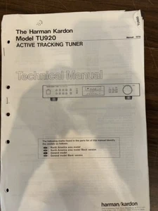 HARMAN KARDON TU920 TU-920 Service Manual *ORIGINAL* BOOK OR PDF-FREE SHIPPING - Picture 1 of 1
