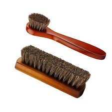 2 Set Horsehair Shoes Brush Kit with Wood Handle For Leather Shoes Polish Care
