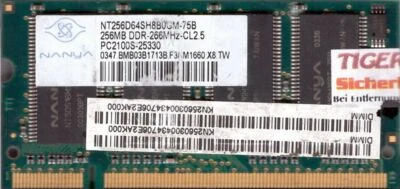 Nanya NT256D64SH8B0GM-75B PC-2100 256MB DDR1 266MHz SODIMM Arbeitsspeicher* lr04 - Bild 1 von 2