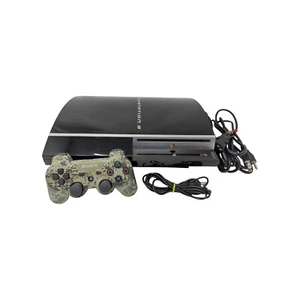 Consola de sistema negra PS3 Playstation 3 FAT 80GB CECHK01 probada con control de camuflaje. - Imagen 1 de 10