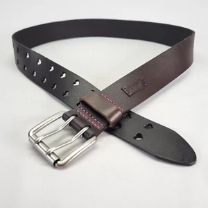 Aeropostale Leather Belt 30 32 34 36 Heart Double Pin Buckle Brown 9204 - Picture 1 of 14