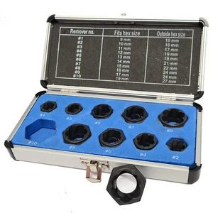 Set 10 pz Bussole Estrattori per bulloni e dadi Danneggiati 9-19 mm - Foto 1 di 6