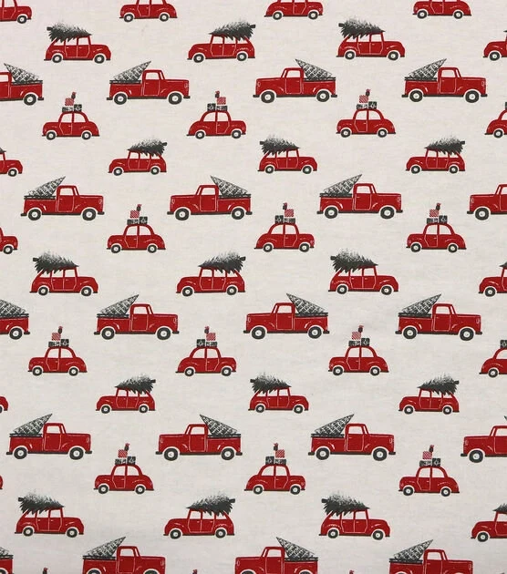 2 YDS UNCUT SUPER SNUGGLE FLANNEL FABRIC RED TRUCKS & CARS WITH TREES JOANN NEW - Image 1 of 1