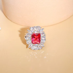 Elegant Adjustable Silver Plated Purple CZ Costume Round Square Engagement Ring - Picture 1 of 20