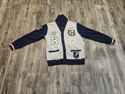 Polo Ralph Lauren Cardigan Sweater Varsity Letterman Skull Bulldog Wing YOUTH L - Image 1 of 4