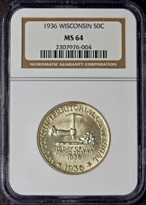 1936 Wisconsin Commemorative Half Dollar - NGC MS64 Toned - ✪COINGIANTS✪ - Picture 1 of 2