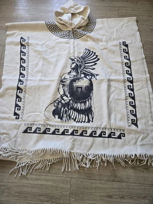 Mexican Wool PONCHO Aztec Warrior Mexicano De Lana Planchada Azteca Guerrero - Image 1 of 4