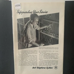 Vintage 1936 Bell Telephone System Safeguarding Your Service Ad Advertisement - Picture 1 of 2