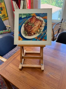 VINTAGE ORIG ADVERTISING ART  PAINTING RACK OF LAMB  J. KLETZKER 15" X 15 3/4" - Picture 1 of 3