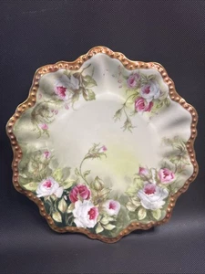 Antique A L (Alfred Lanternier) Limoges hand painted plate White Red Roses Gold - Picture 1 of 9