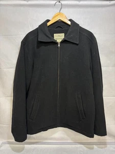LL Bean Mens Full Zip Fleece Jacket Black Lined Wool Blend Long Sleeve Medium - Picture 1 of 9
