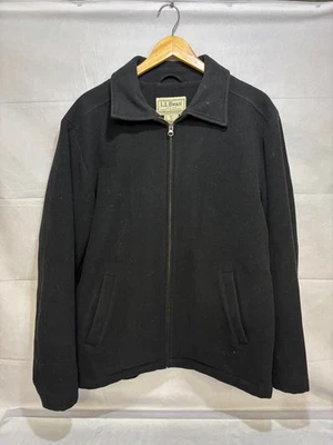 LL Bean Mens Full Zip Fleece Jacket Black Lined Wool Blend Long Sleeve Medium - Image 1 of 4